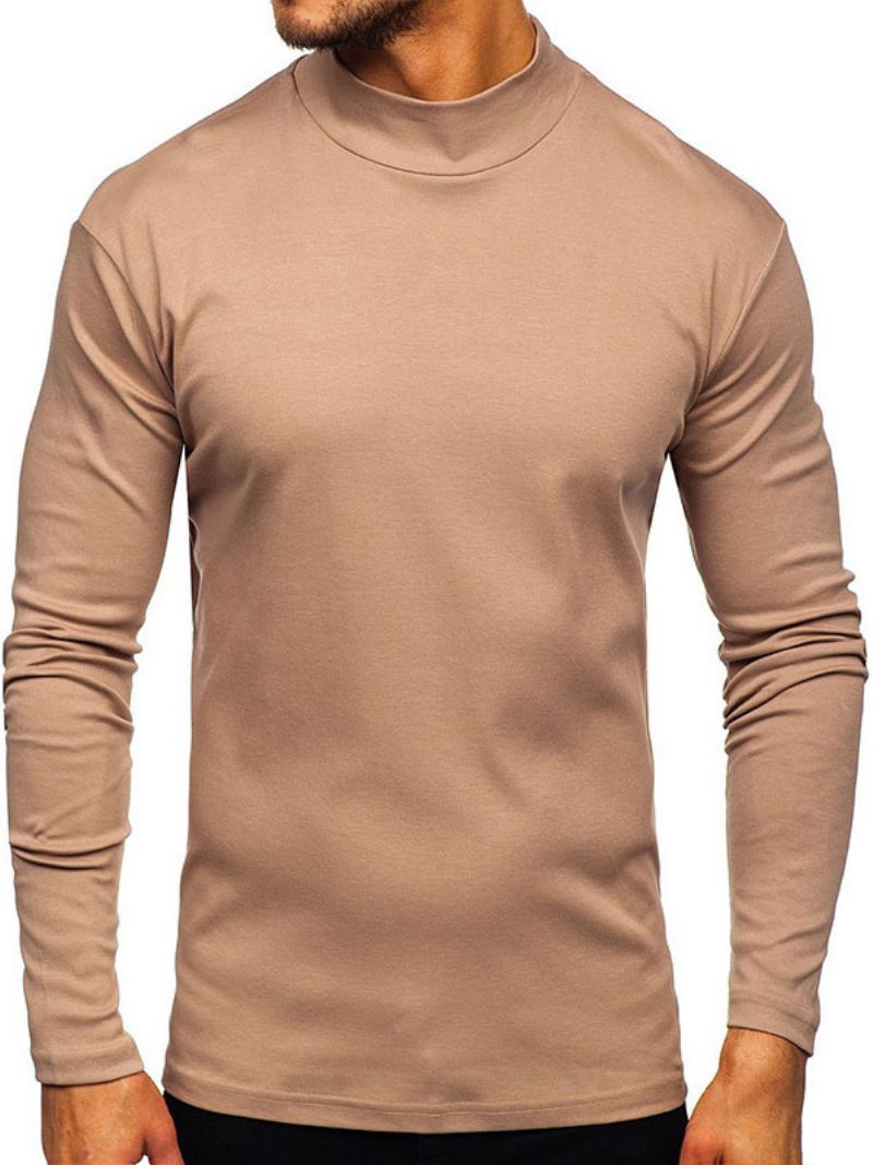 T-shirty Męskie Casual Wysoki Kołnierz Nadwymiarowe Długie Rękawy - Khaki