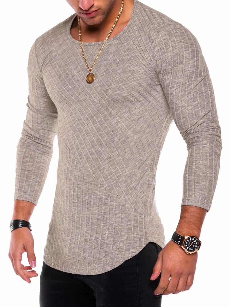 T-shirty Męskie Casual Z Dekoltem W Kształcie Biżuteri Długimi Rękawami - Khaki