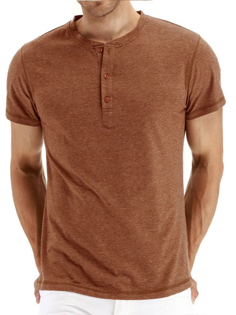 T-shirty Męskie Casual Z Okrągłym Dekoltem Krótkimi Rękawami I Dużymi Rozmiarami - Khaki