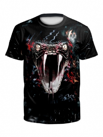 T-shirty Męskie Straszny Halloweenowy Wzór Węża Szkieletowa Bluzka Z Krótkim Rękawem I Dekoltem W Kształcie Klejnotu