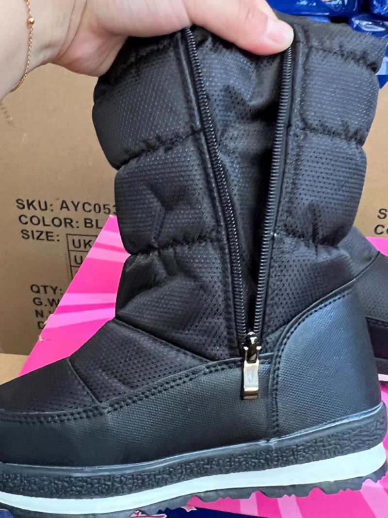 Dziecięce Buty Śniegowe Unisex Z Okrągłymi Noskami Krótkie Pluszowe Zimowe Ze Sznurkiem - Czarny