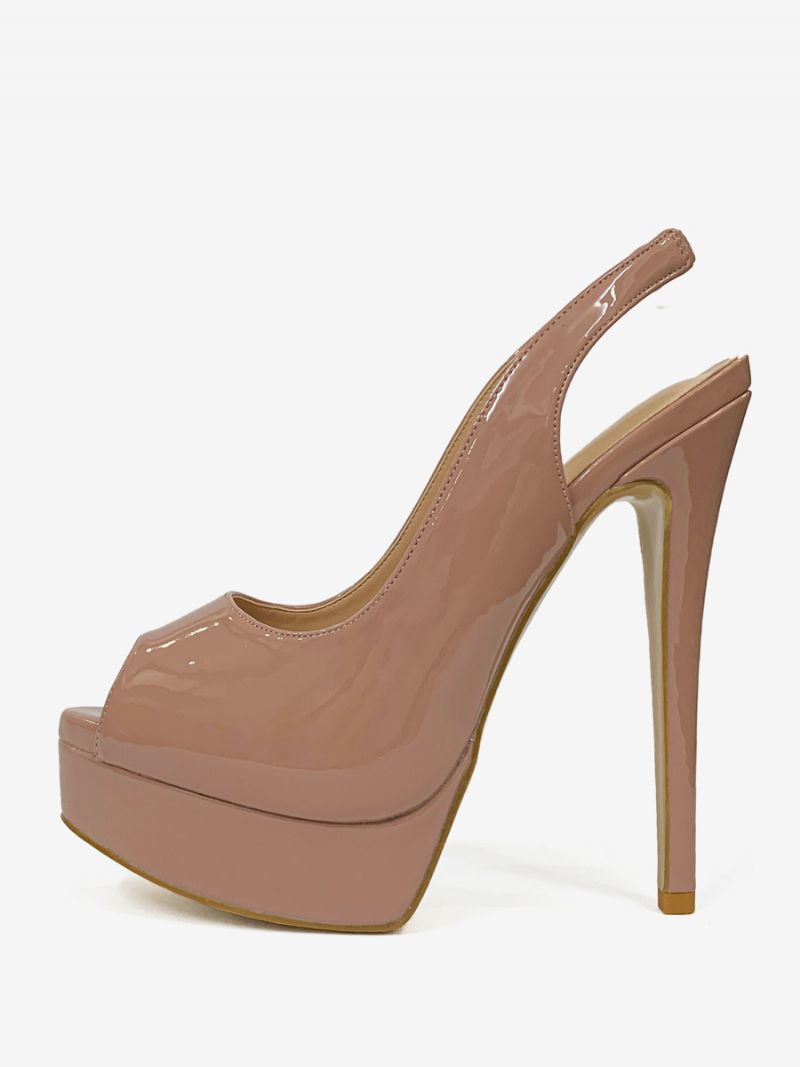 Damskie Buty Na Wysokim Obcasie Peep Toe Platforma CZółenka Szpilce - Camel