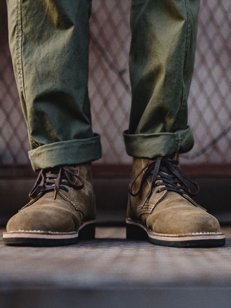 Męskie Buty Bojowe Matin Work Coffee Brown Ze Skóry Bydlęcej Z Okrągłymi Noskami - Kawowy Brąz