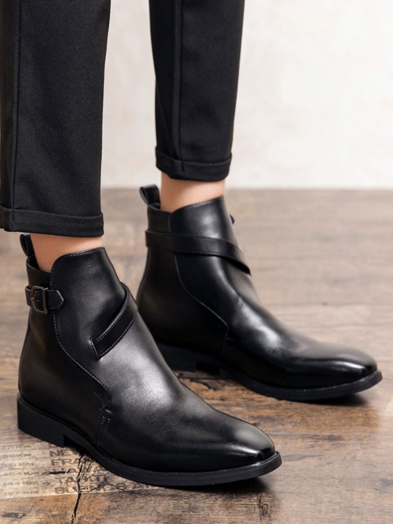 Męskie Buty Botki Chelsea Pu Skóra Jodhpur Boots Klamra - Czarny