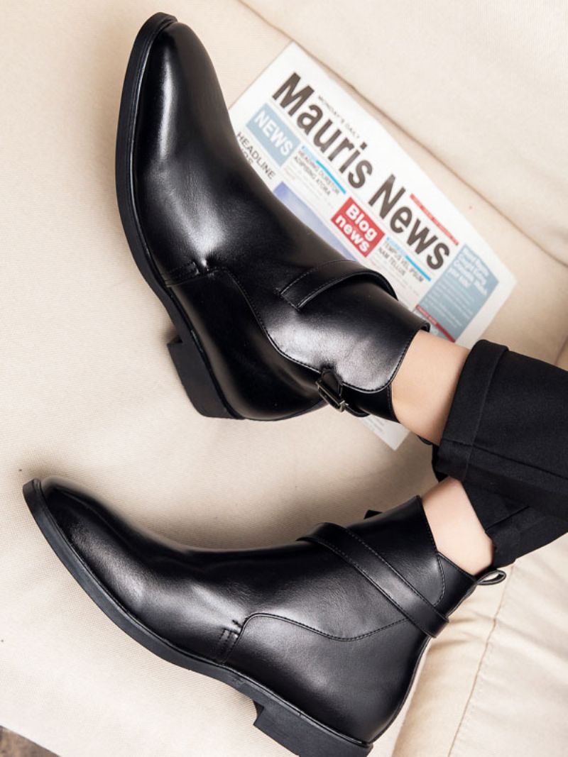 Męskie Buty Botki Chelsea Pu Skóra Jodhpur Boots Klamra - Czarny