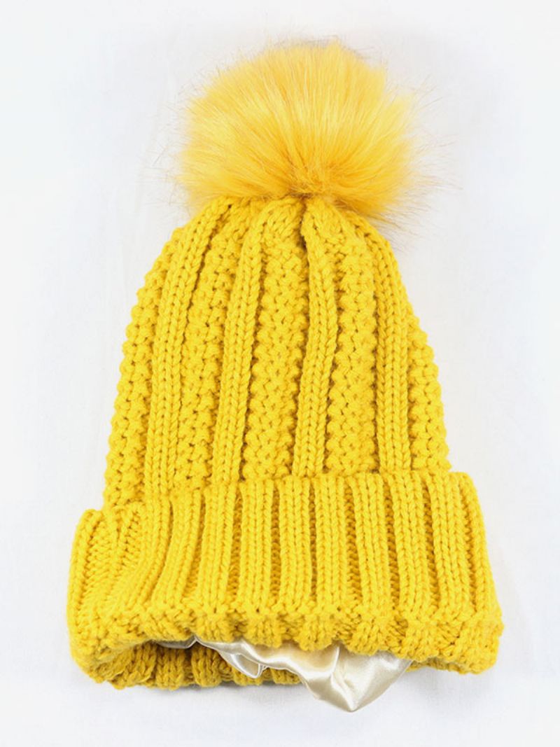 CZapka Z Dzianiny Pom Poms Szydełkowe CZapki Unisex Na Wiosnę Jesień Zimę - Żółty