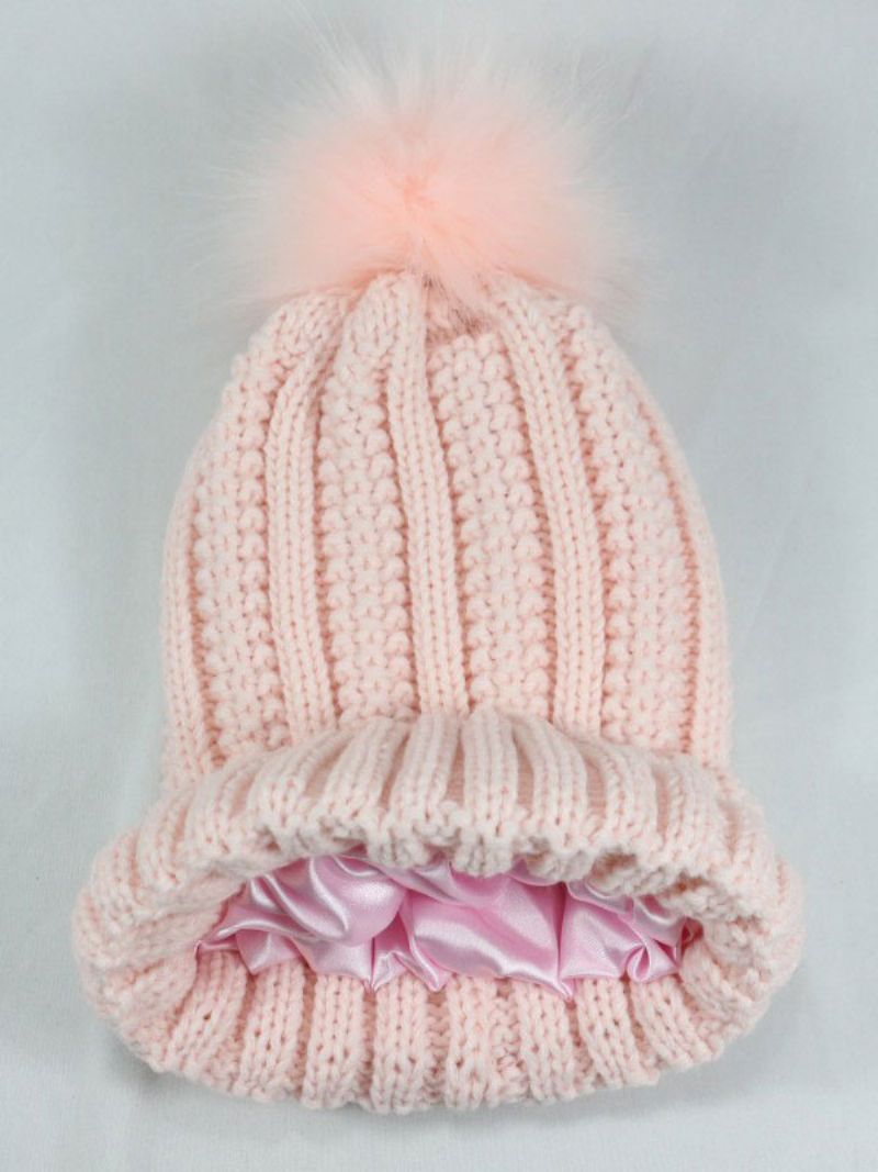 CZapka Z Dzianiny Pom Poms Szydełkowe CZapki Unisex Na Wiosnę Jesień Zimę - Różowy