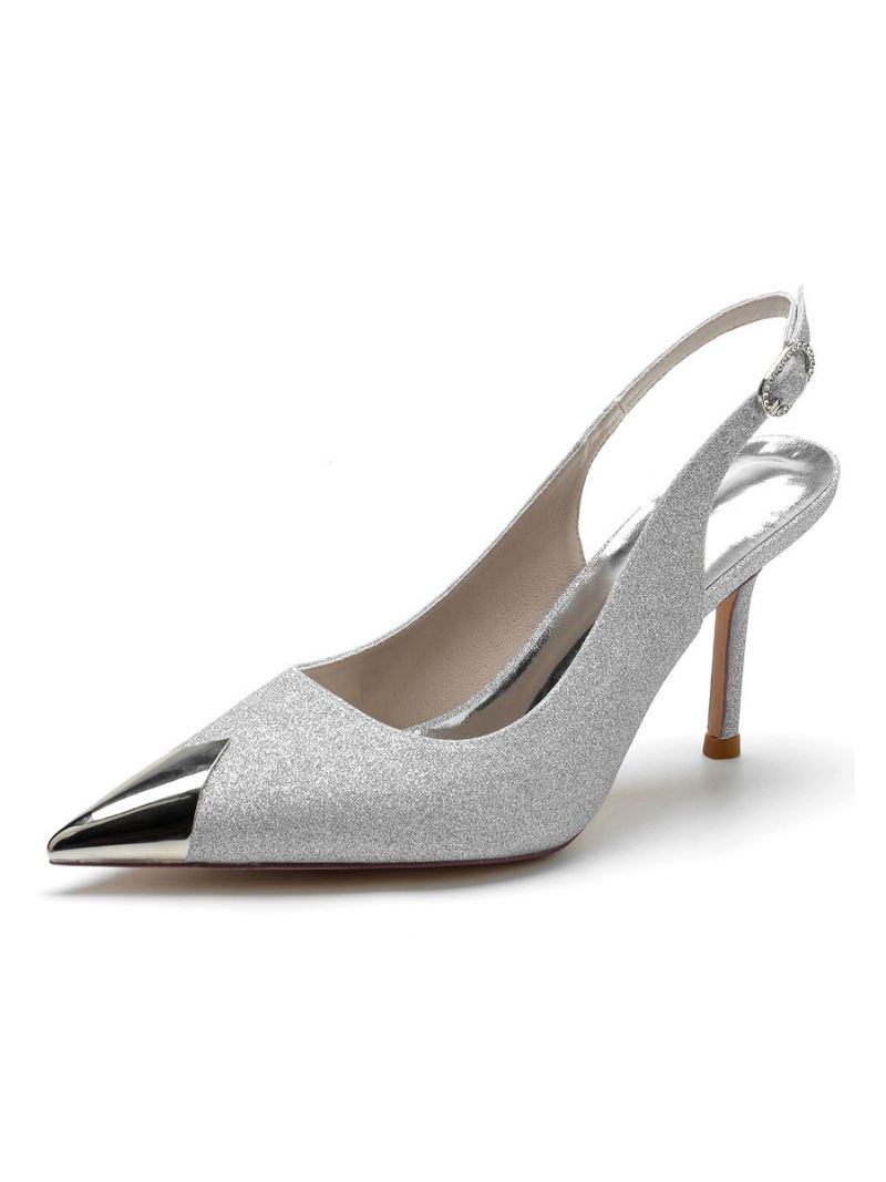 Damskie Buty Ślubne Slingback Szpilki CZółenka - Srebrny