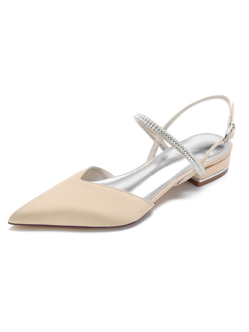 Damskie Buty Ślubne Z Kryształkami Mary Jane Slingback Satyny - Szampan