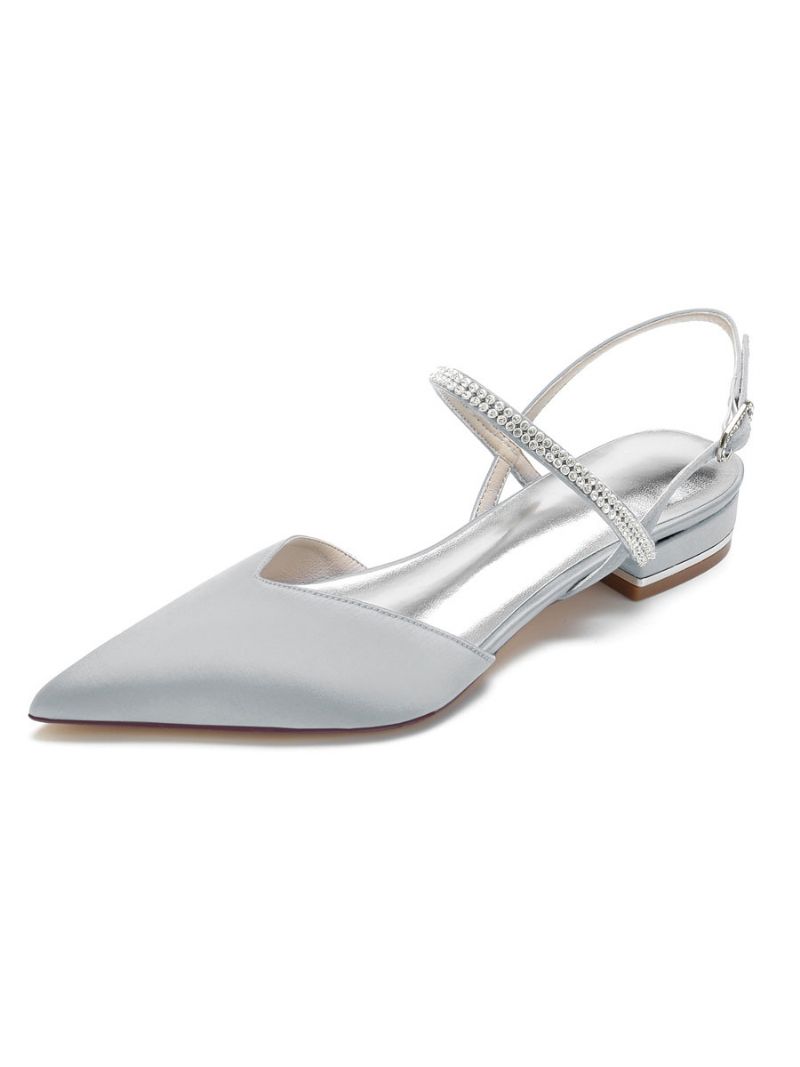 Damskie Buty Ślubne Z Kryształkami Mary Jane Slingback Satyny - Srebrny