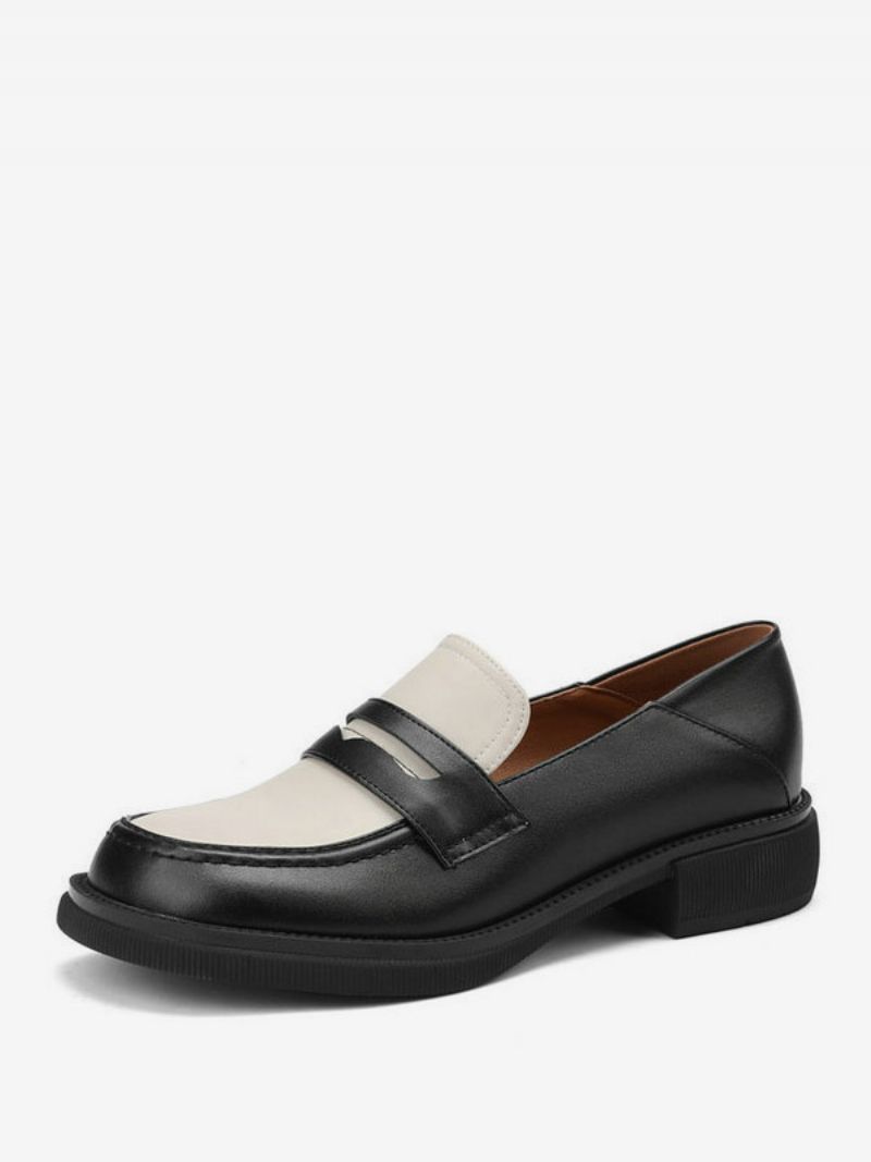 Damskie Buty Typu Penny Loafers Z Okrągłym Noskiem - Czarny