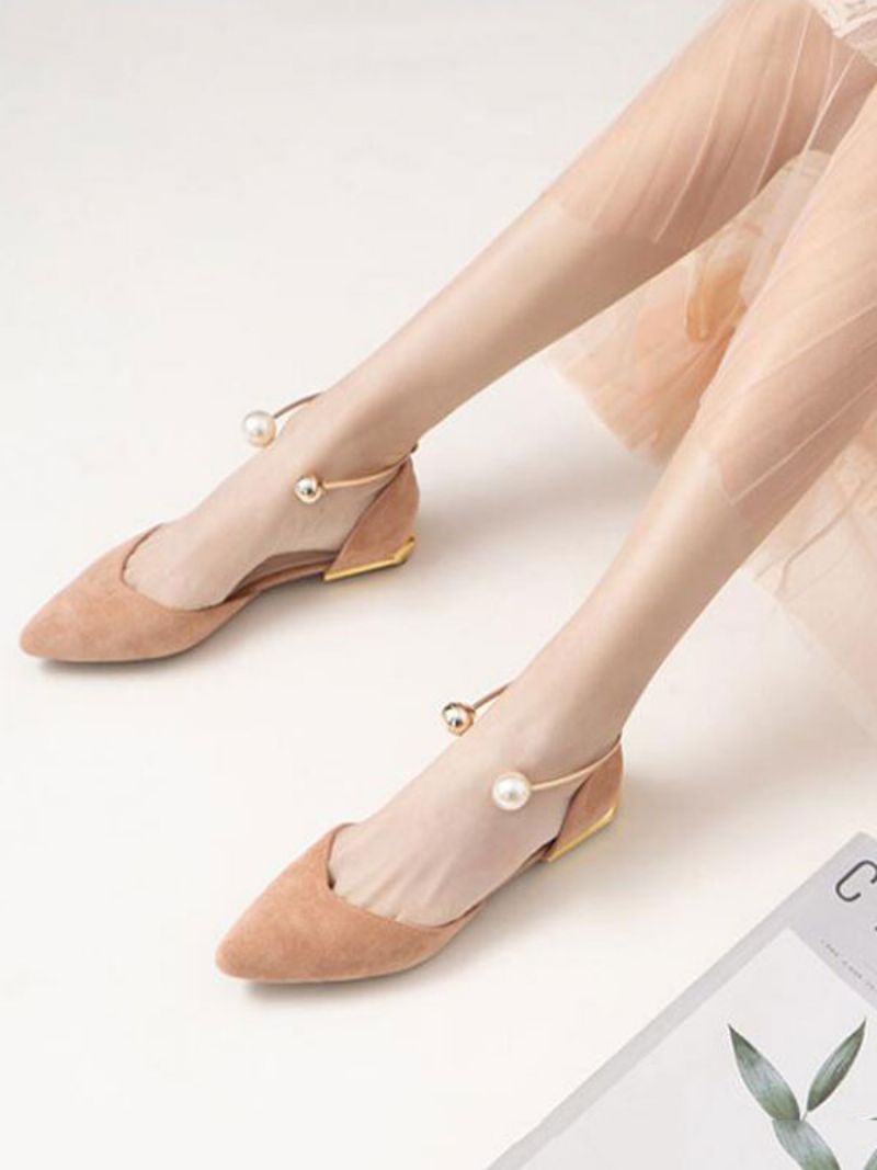 Damskie Płaskie Buty Nude Pointed Toe Slip-on Metalowe Detale Pasek Na Kostkę Baleriny - Żółty / Czerwony