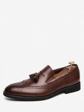 Męskie CZarne Wingtip Loafer Slip-on Balowe Buty Ślubne Z Frędzlami