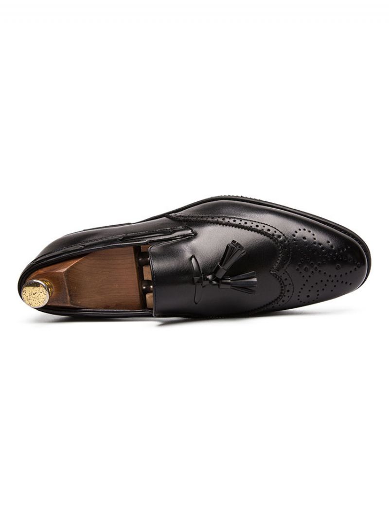 Męskie CZarne Wingtip Loafer Slip-on Balowe Buty Ślubne Z Frędzlami - Czarny