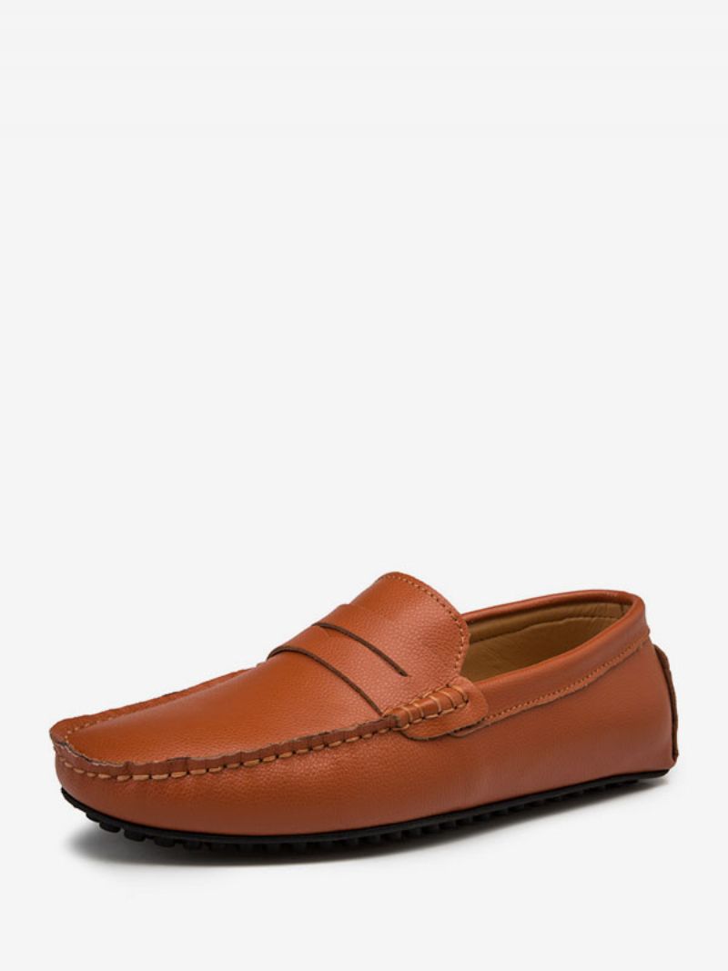 Męskie Mokasyny Slip-on Monk Strap Okrągłe Noski Pu Skórzane Buty Do Jazdy Samochodem - Kawowy Brązowy