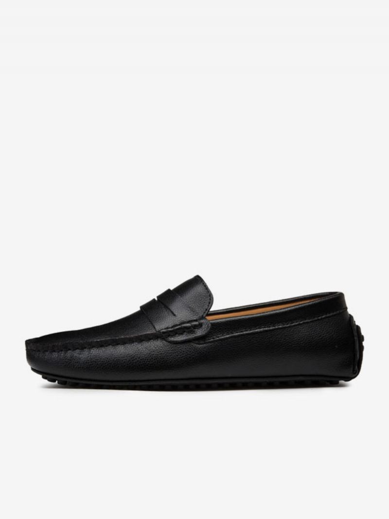 Męskie Mokasyny Slip-on Monk Strap Okrągłe Noski Pu Skórzane Buty Do Jazdy Samochodem - Czarny