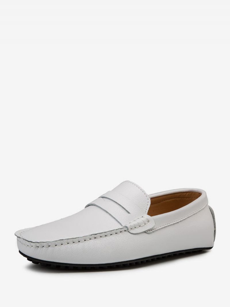 Męskie Mokasyny Slip-on Monk Strap Okrągłe Noski Pu Skórzane Buty Do Jazdy Samochodem - Biały