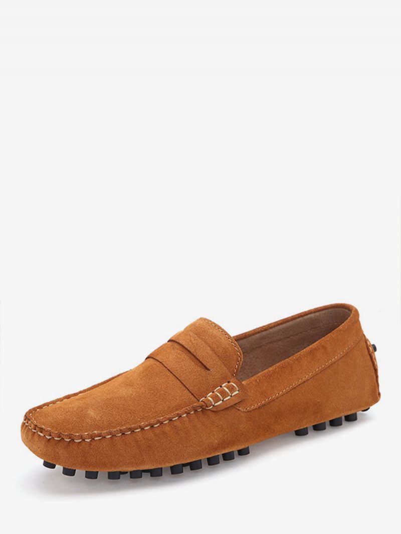 Męskie Mokasyny Wsuwane Monk Strap Round Toe Zamszowa Skóra - Jasnobrązowy