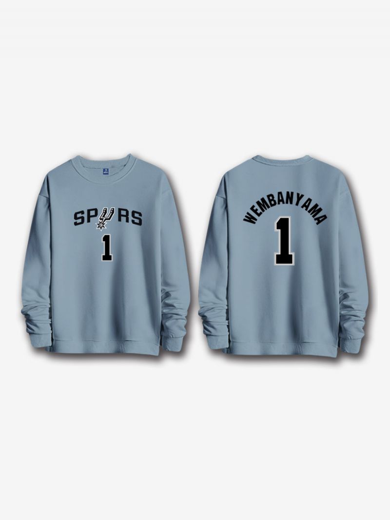 Męska Bluza San Antonio Spurs Number 1 Wembanyama - Niebieski Szary