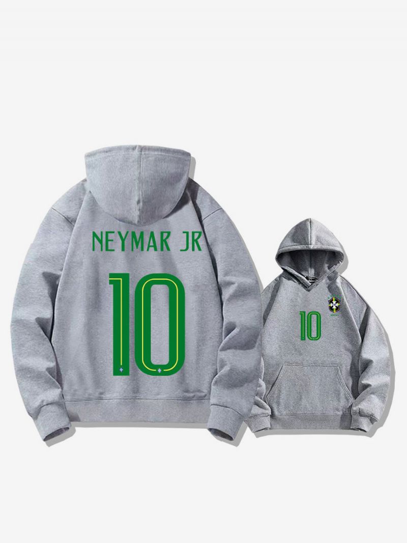 Męska Bluza Treningowa Z Kapturem Brazylia Neymar Numer 10 - Jasnoszary