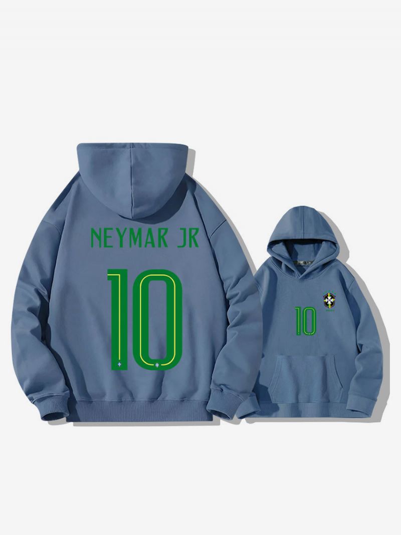 Męska Bluza Treningowa Z Kapturem Brazylia Neymar Numer 10 - Niebiesko-Szary