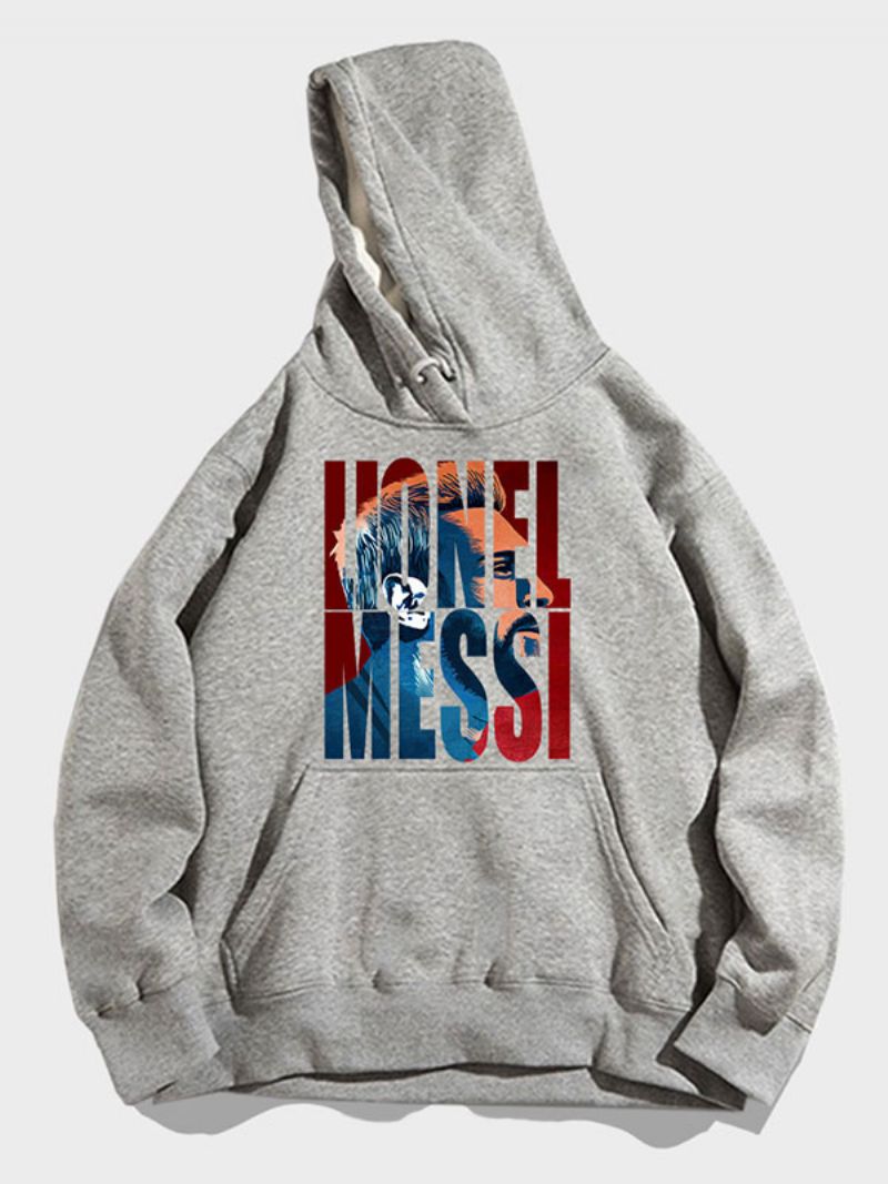 Męska Bluza Z Kapturem Messi Number 10 Argentyny - Jasnoszary