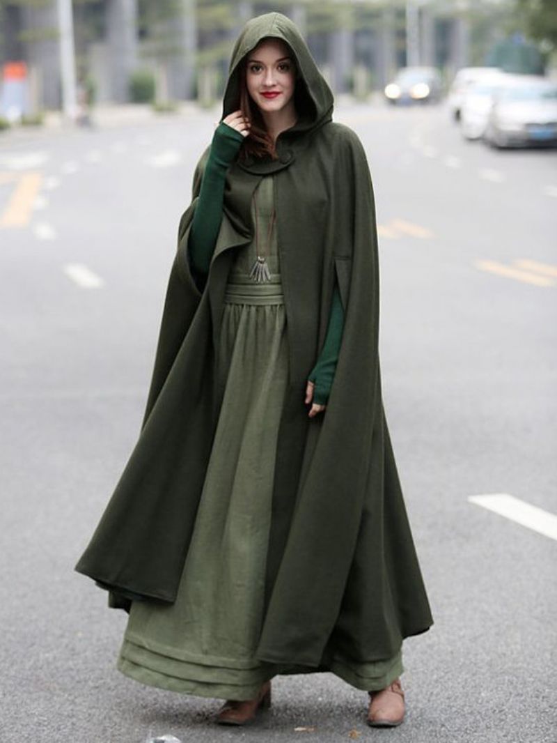 Damskie Poncho Z Kapturem Hunter Green Nadwymiarowe Cape