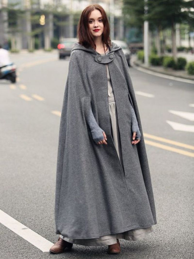 Damskie Poncho Z Kapturem Hunter Green Nadwymiarowe Cape - Szary