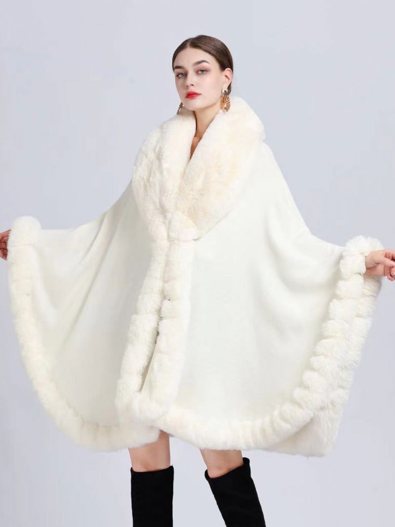 Płaszcz Cape Faux Fur Bride Okłady Poncho Dla Kobiet