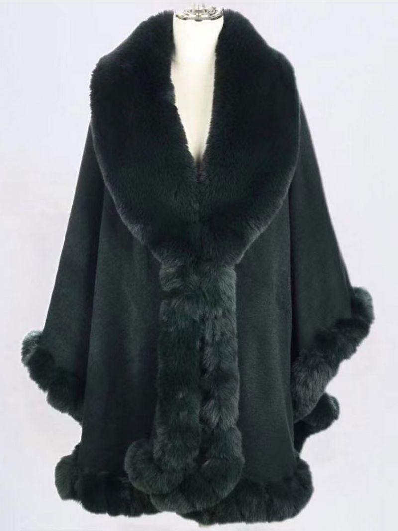 Płaszcz Cape Faux Fur Bride Okłady Poncho Dla Kobiet - Ciemnozielony