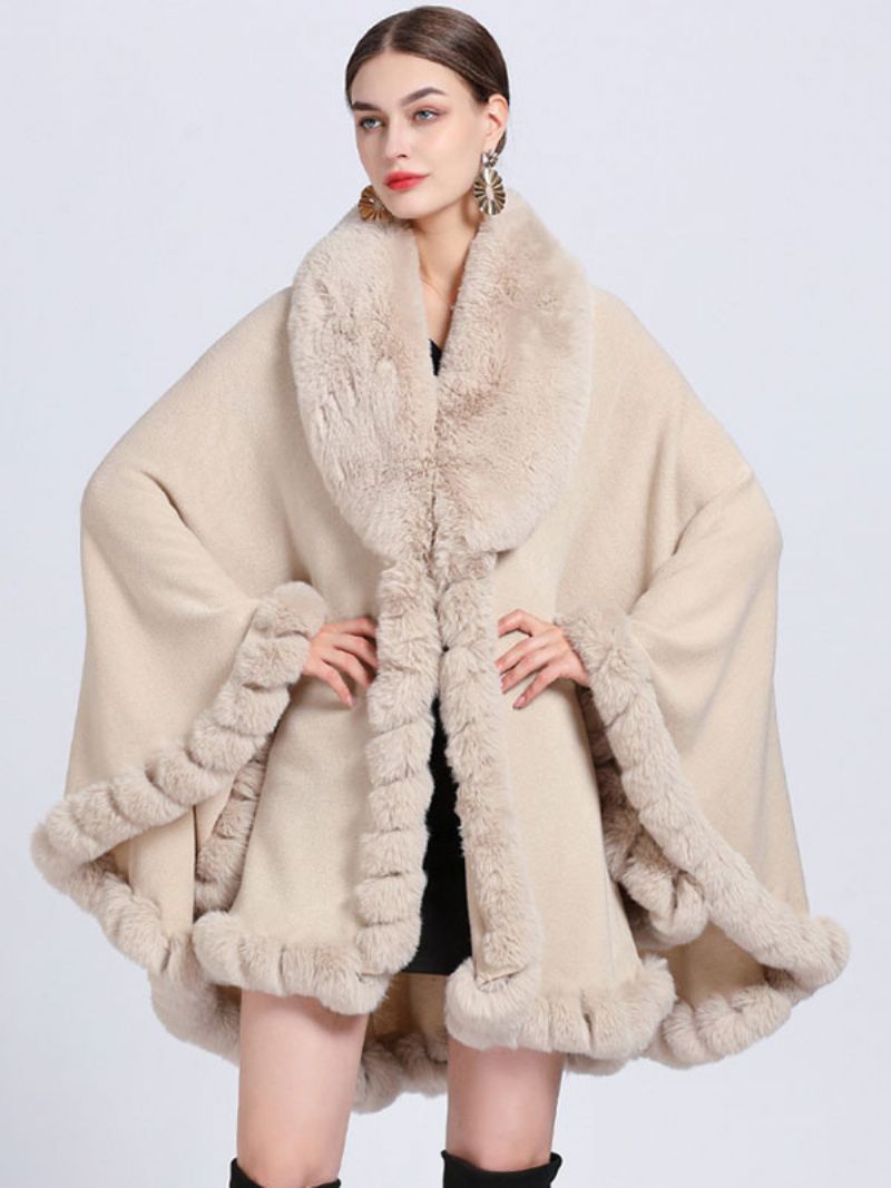 Płaszcz Cape Faux Fur Bride Okłady Poncho Dla Kobiet - Beżowy