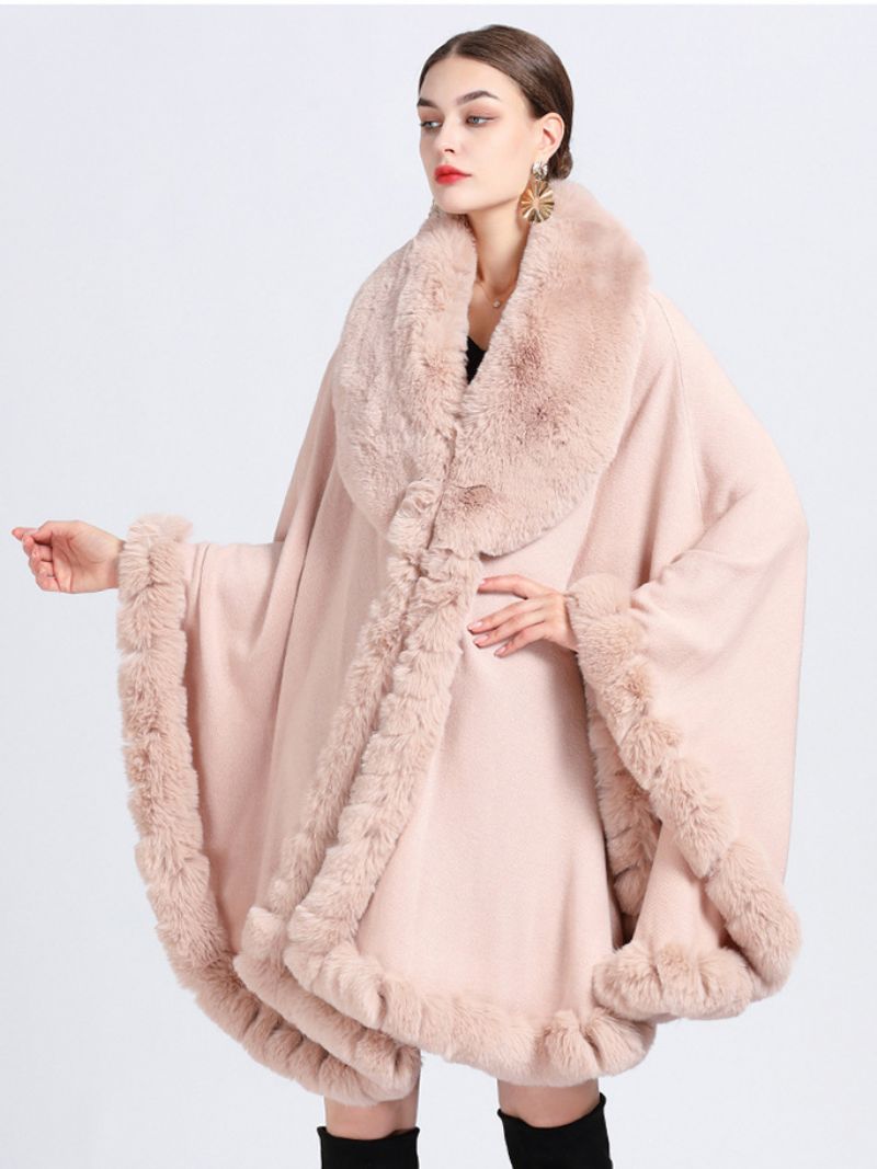 Płaszcz Cape Faux Fur Bride Okłady Poncho Dla Kobiet - Różowy