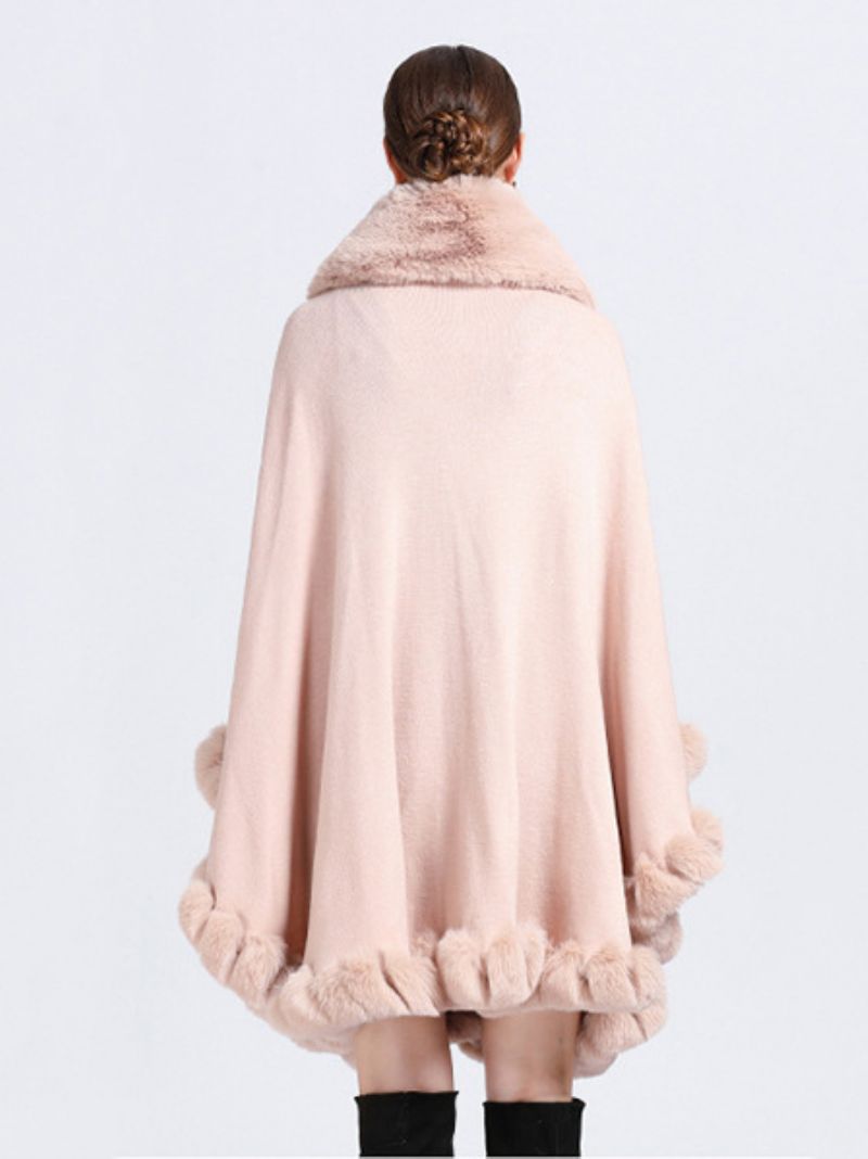 Płaszcz Cape Faux Fur Bride Okłady Poncho Dla Kobiet - Różowy