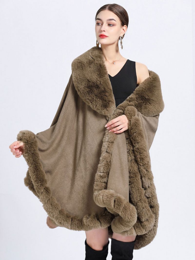 Płaszcz Cape Faux Fur Bride Okłady Poncho Dla Kobiet - Khaki