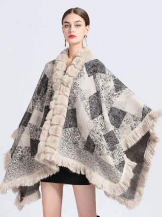 Płaszcz Cape Faux Fur Okłady Szal Wiosenny Poncho Dla Kobiet