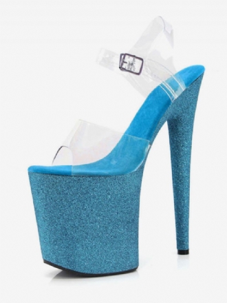 Buty Do Tańca Na Rurze Damskie Egzotyczne Sandały Wysokim Obcasie Z Przezroczystą Platformą W Kolorze Aqua Glitter