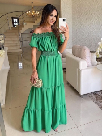 Damska Sukienka Boho Z Odkrytymi Ramionami Plisowana Wielowarstwowa W Stylu Casual Letnia Maxi