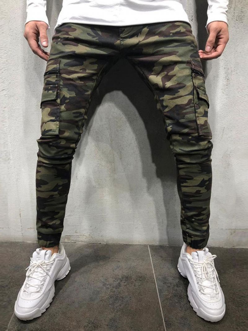 Męskie Spodnie Casual Camouflage Skinny Hunter Zielone